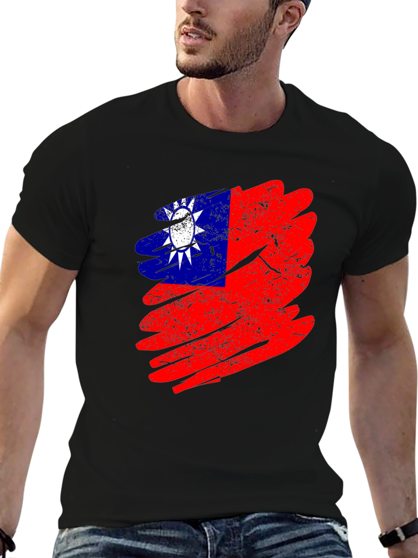 Taiwan Flag Grunge Style Mens Black T-Shirt