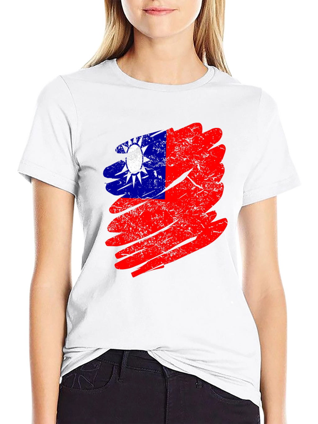 Taiwan Flag Grunge Style Mens Black T-Shirt