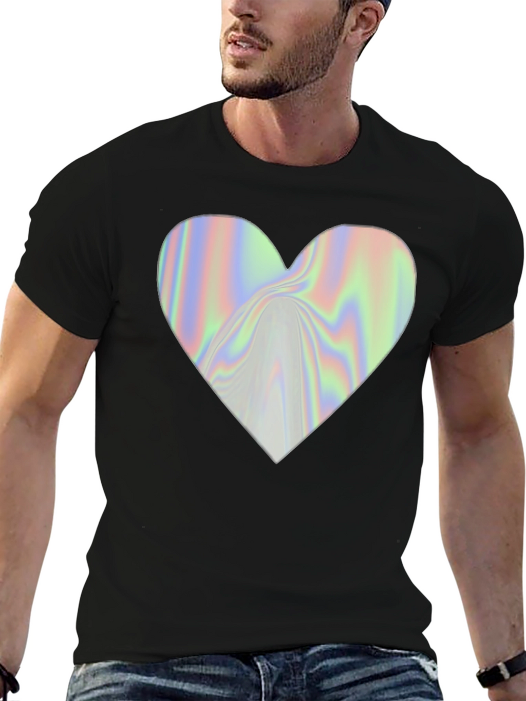 Holographic Heart Graphic Black T-Shirt