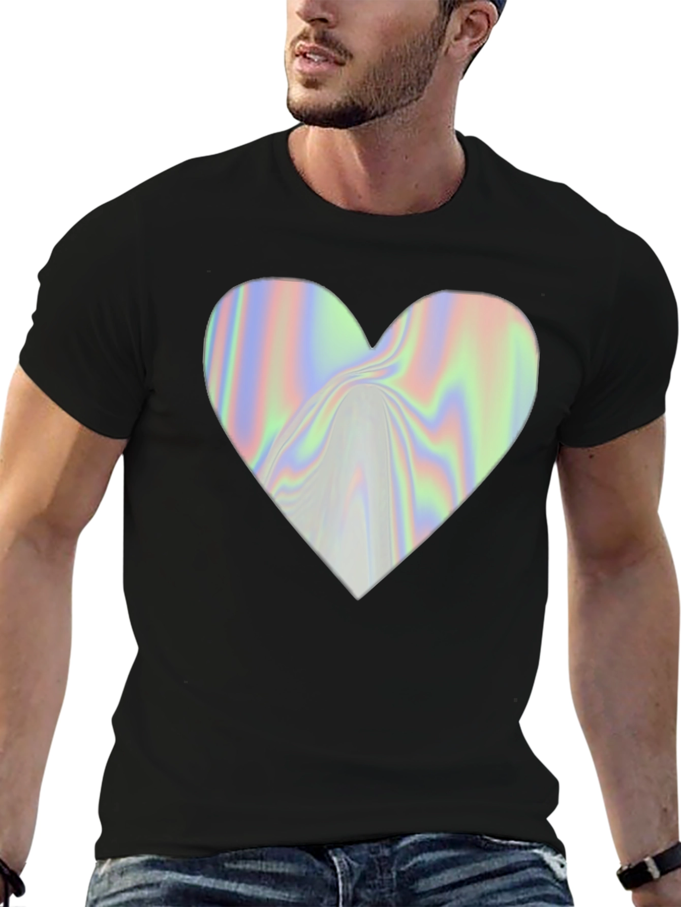 Holographic Heart Graphic Black T-Shirt
