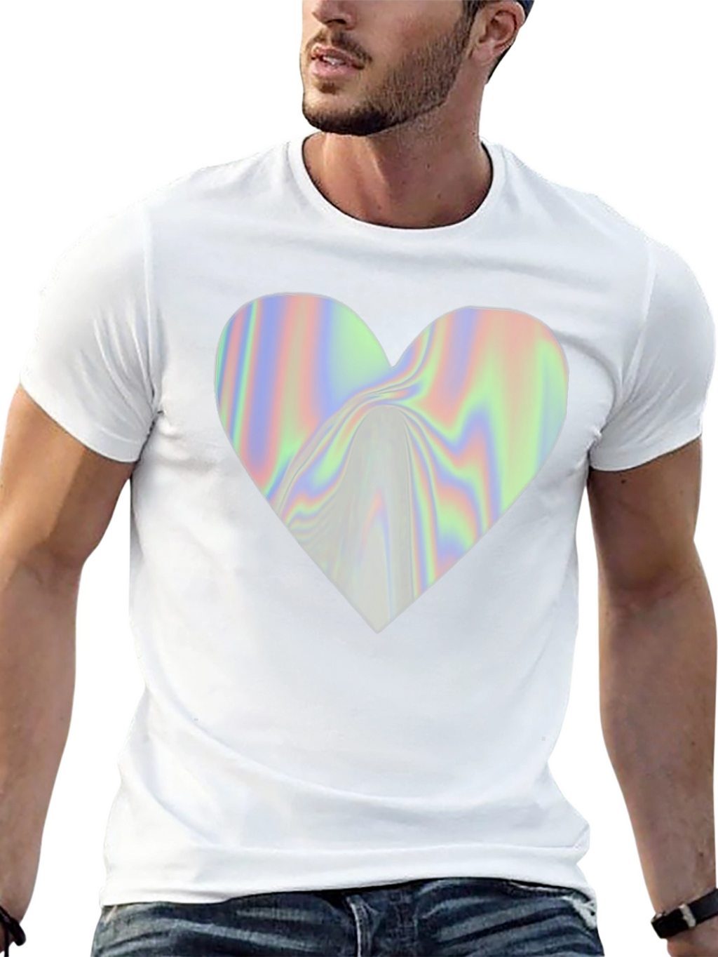 Holographic Heart Graphic Black T-Shirt