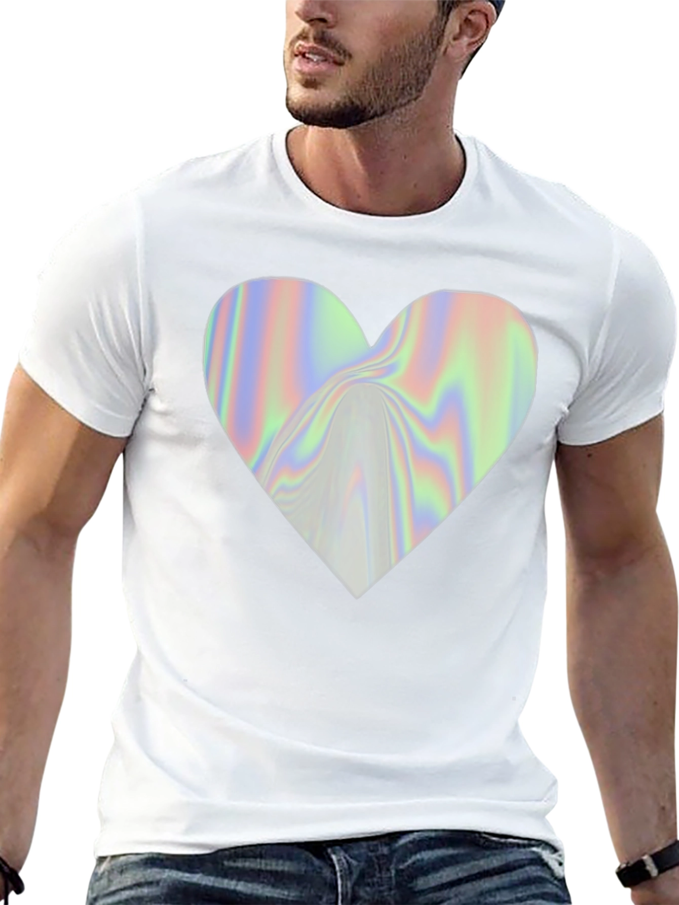 Holographic Heart Graphic Black T-Shirt