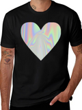 Holographic Heart Graphic Black T-Shirt