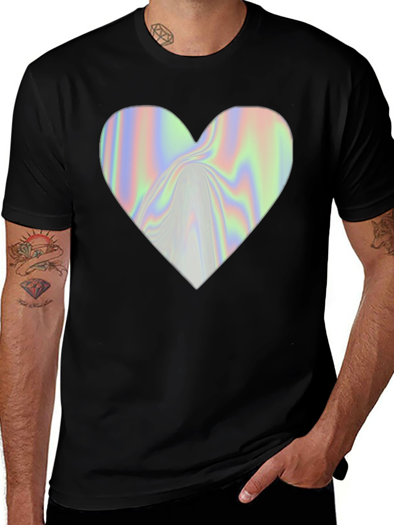 Holographic Heart Graphic Black T-Shirt
