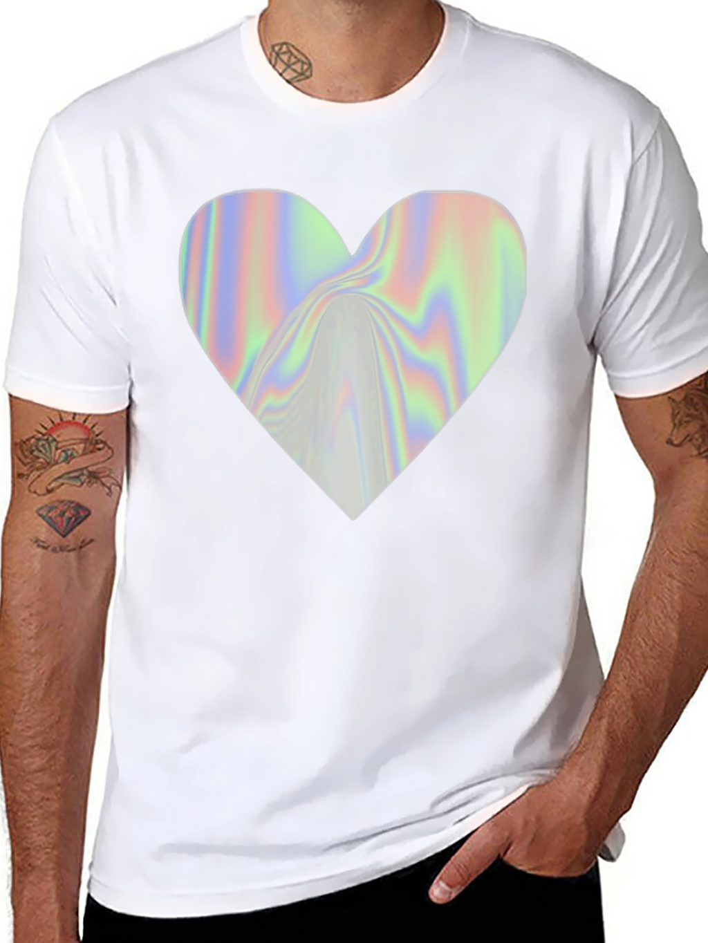 Holographic Heart Graphic Black T-Shirt