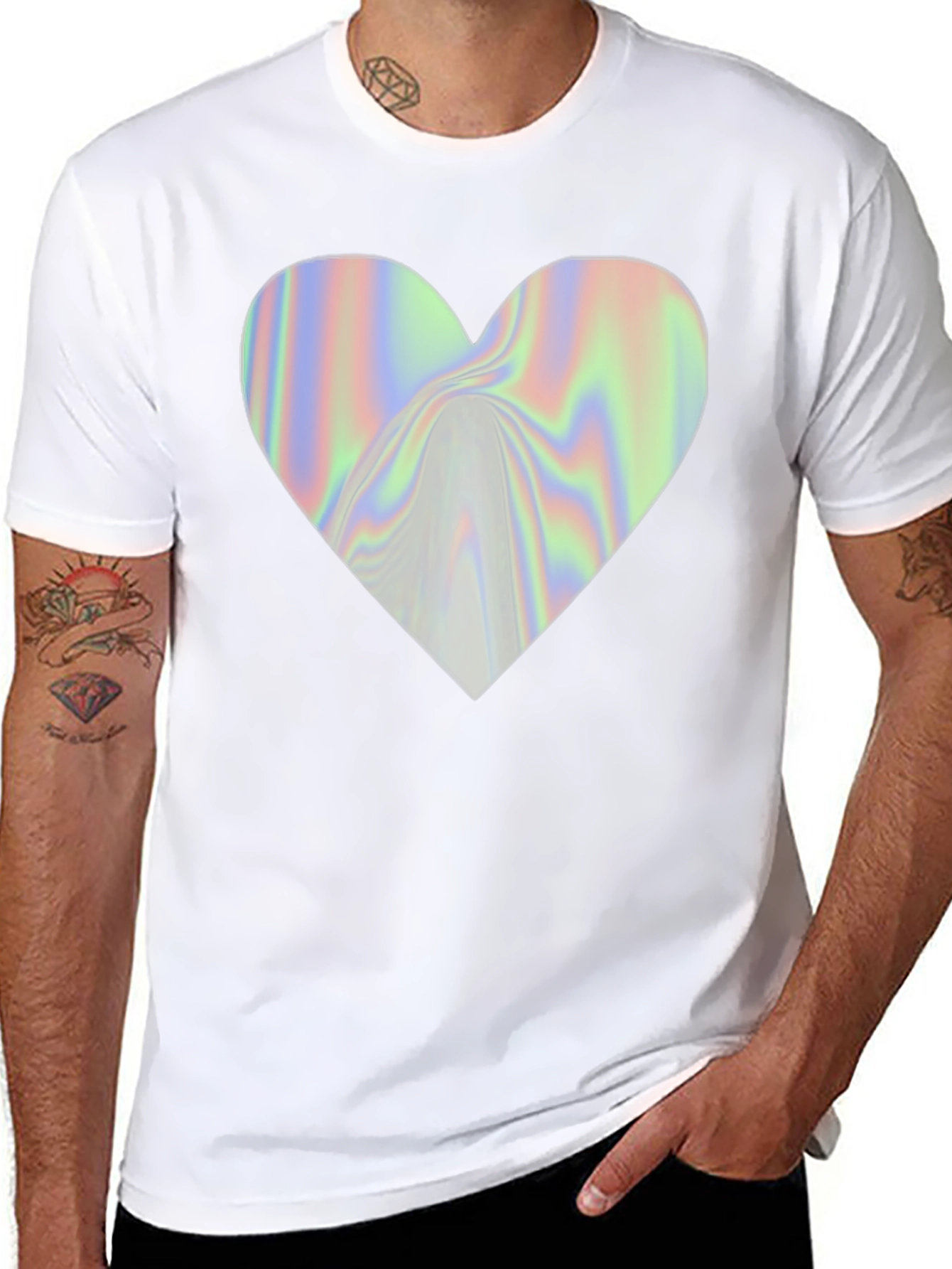 Holographic Heart Graphic Black T-Shirt