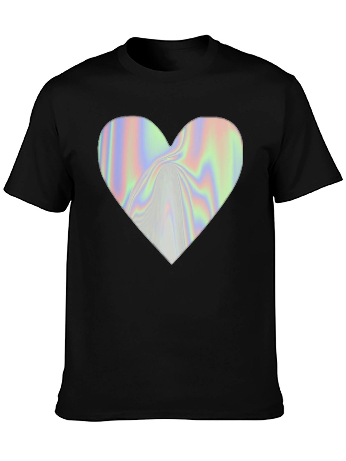 Holographic Heart Graphic Black T-Shirt