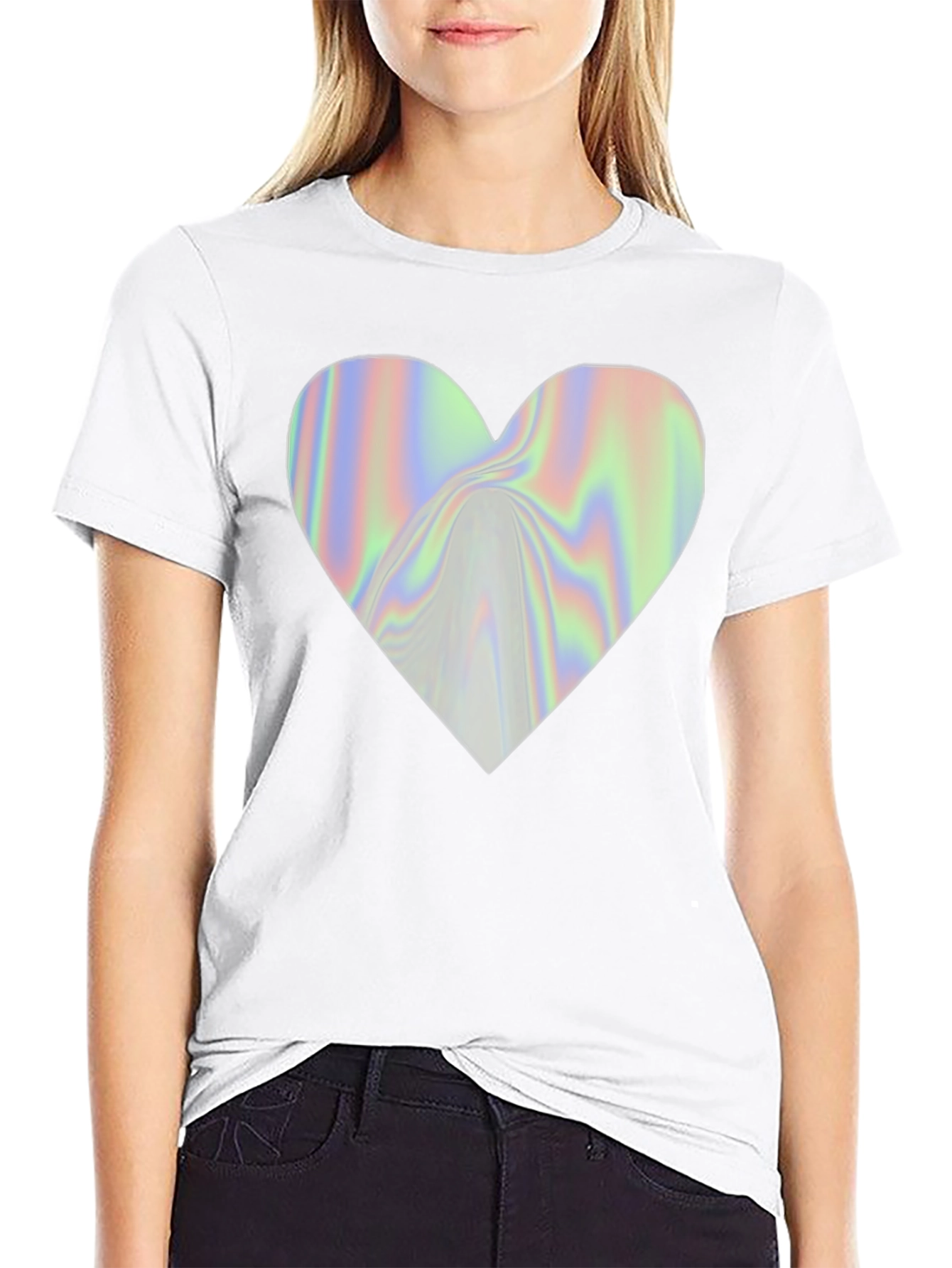Holographic Heart Graphic Black T-Shirt