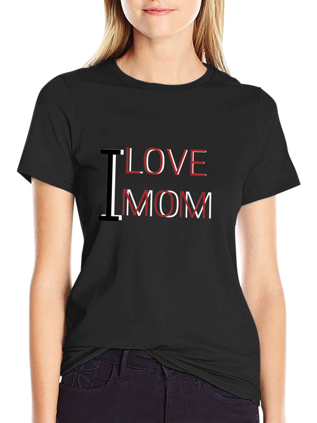I Love Mom Graphic Black T-Shirt