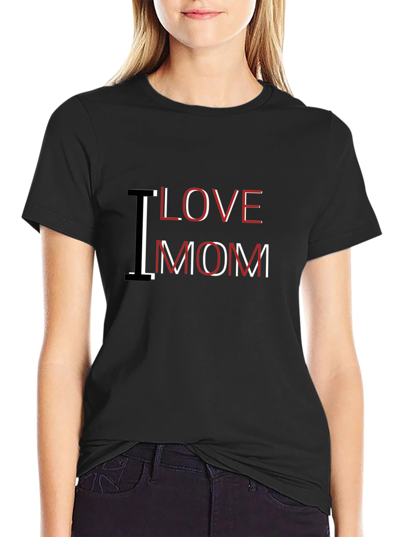 I Love Mom Graphic Black T-Shirt