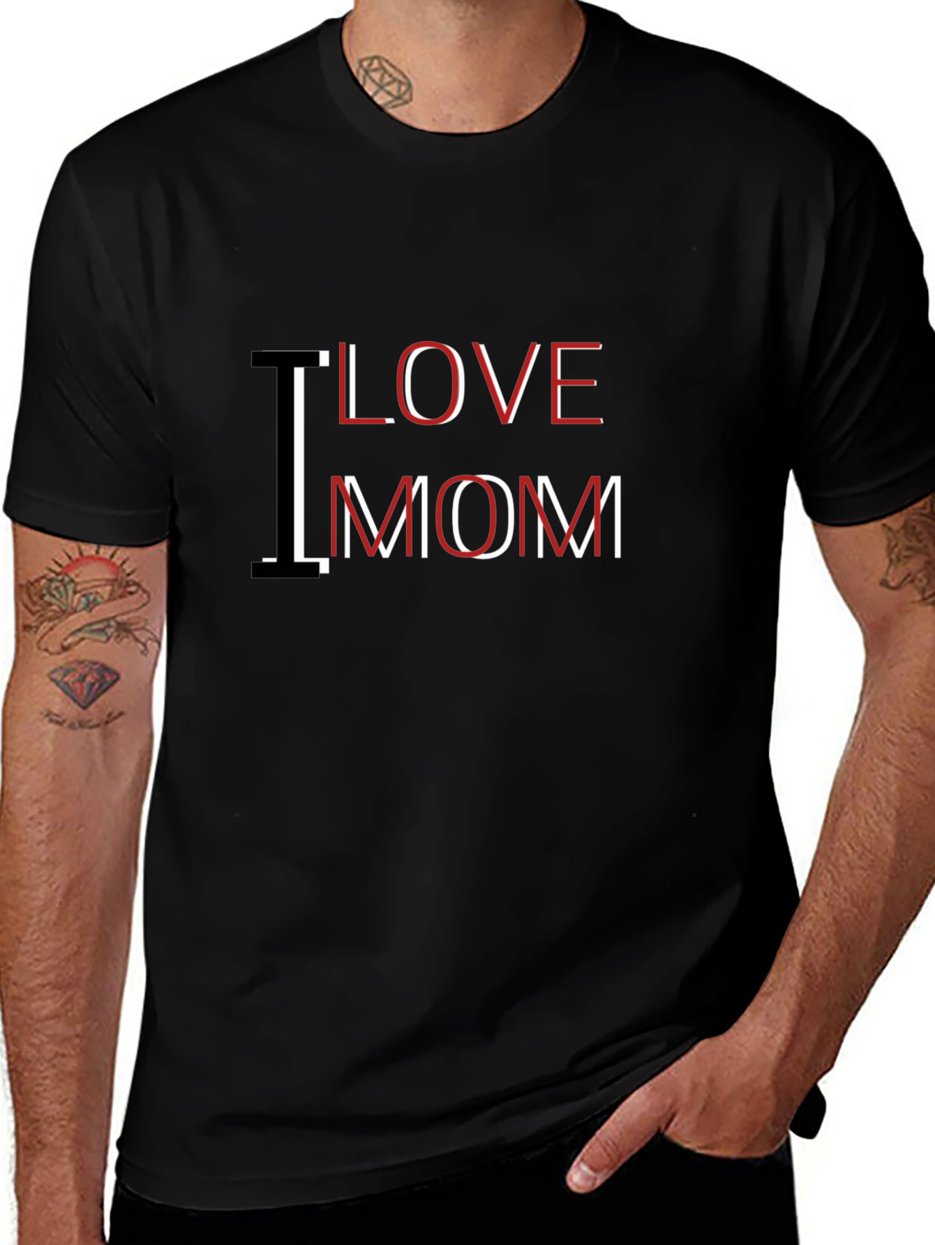 I Love Mom Graphic Black T-Shirt