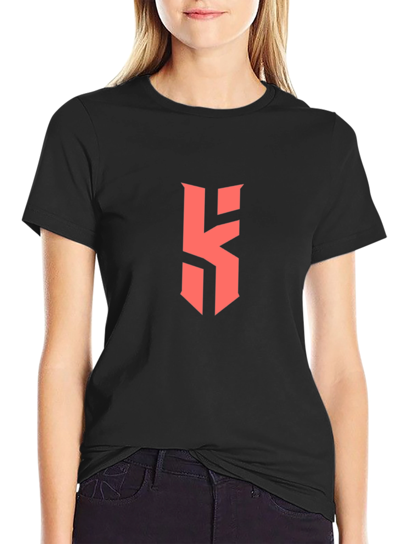 Black T-Shirt with Bold Red Letter Logo