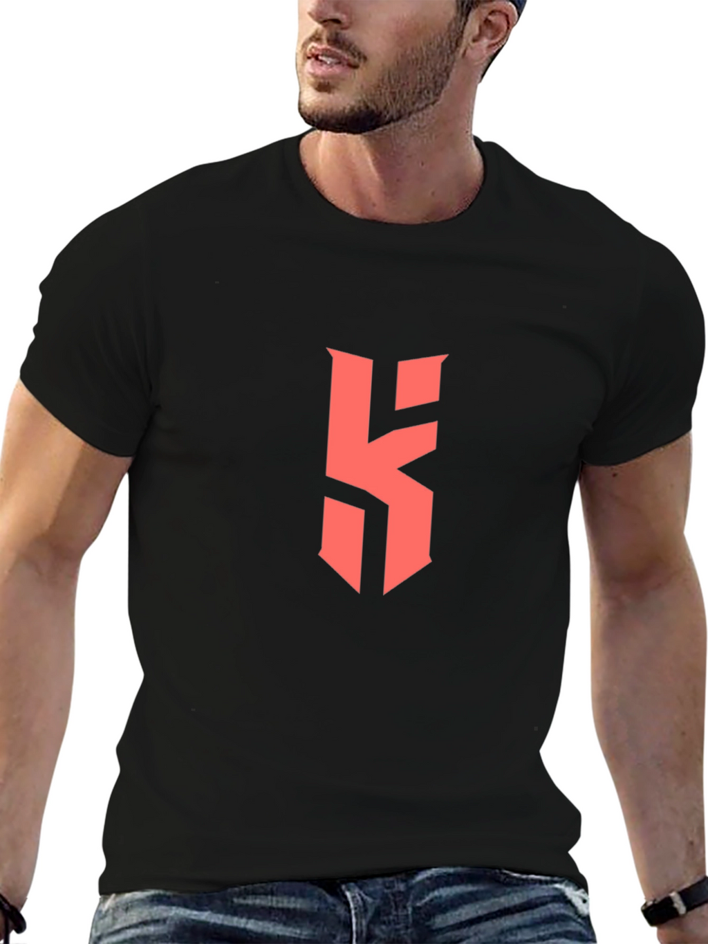 Black T-Shirt with Bold Red Letter Logo