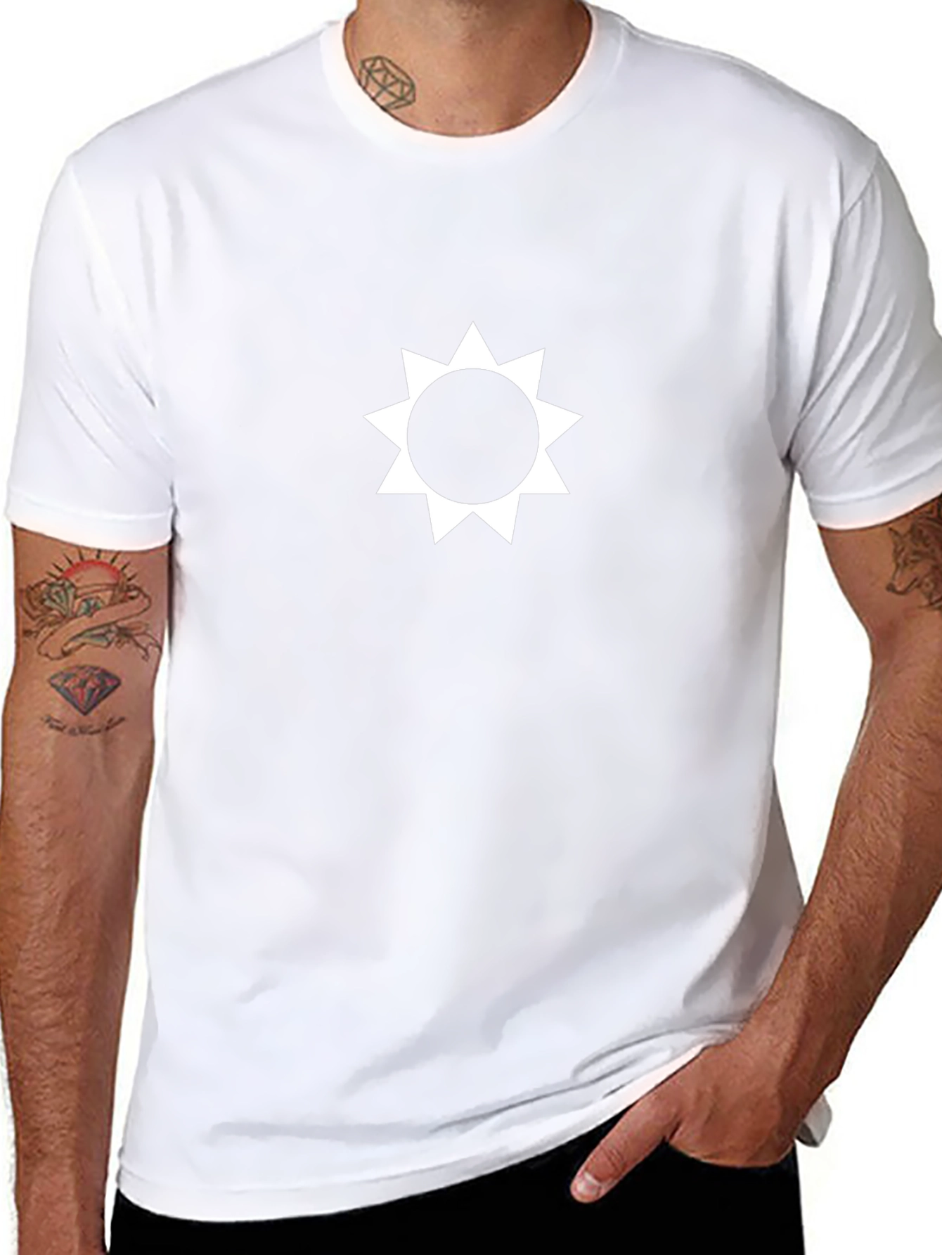 Black T-Shirt with White Sun Graphic