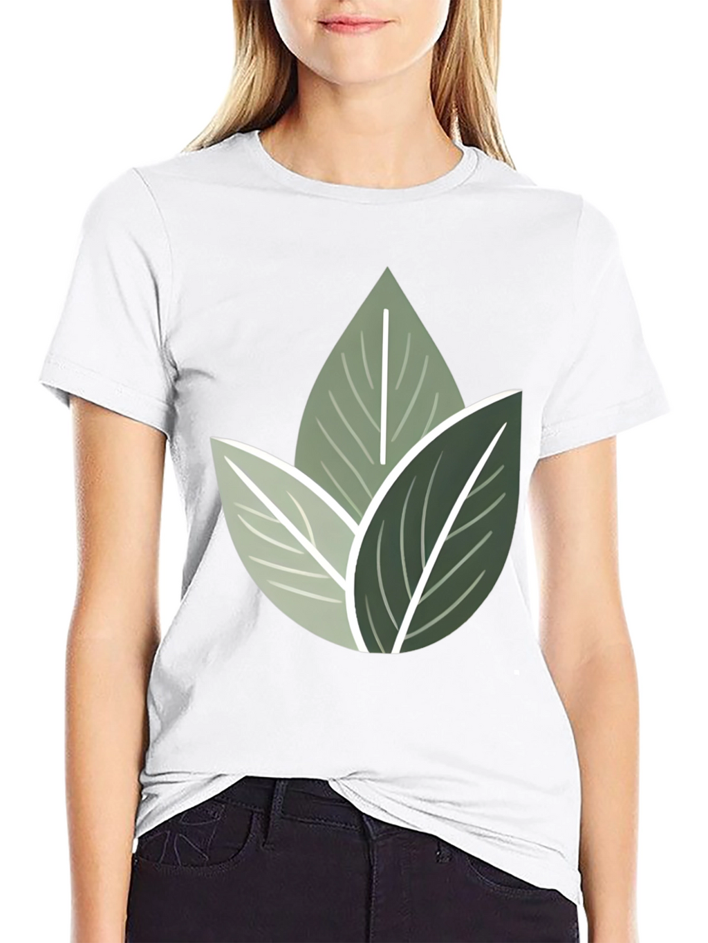 Nature Inspired Leaf Print Crew Neck T-Shirt