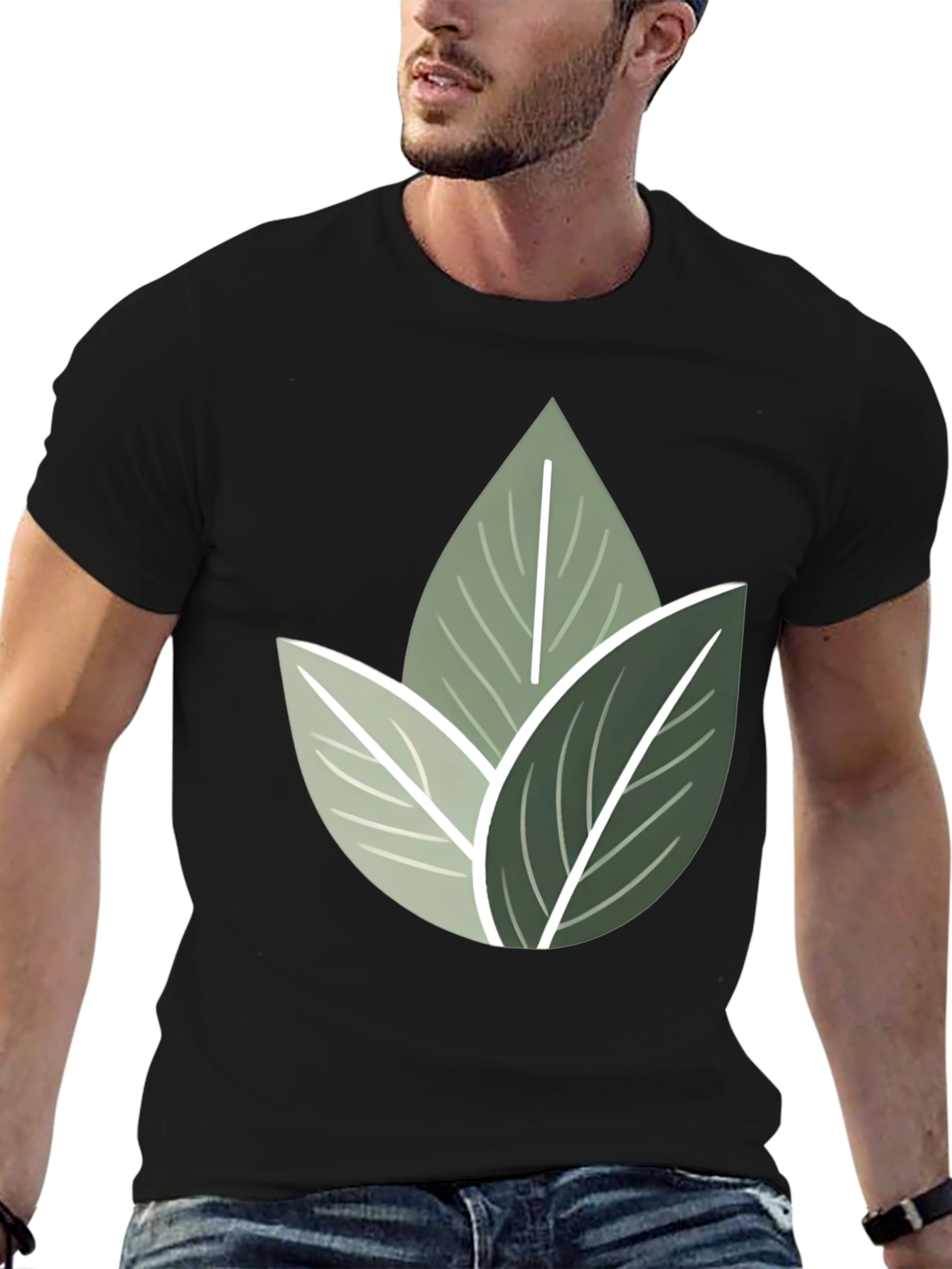 Nature Inspired Leaf Print Crew Neck T-Shirt