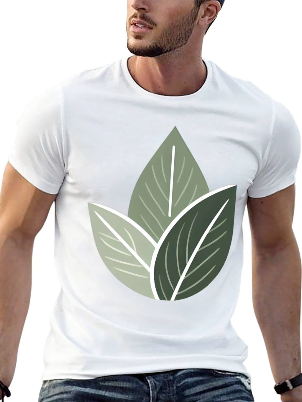Nature Inspired Leaf Print Crew Neck T-Shirt