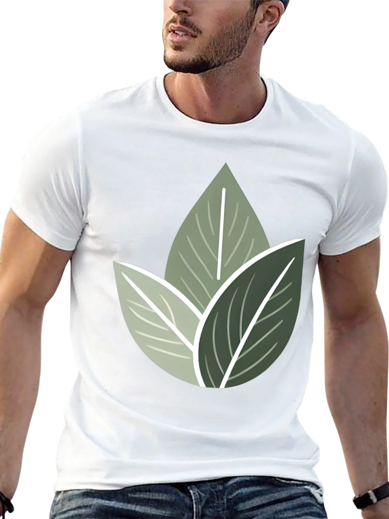 Nature Inspired Leaf Print Crew Neck T-Shirt