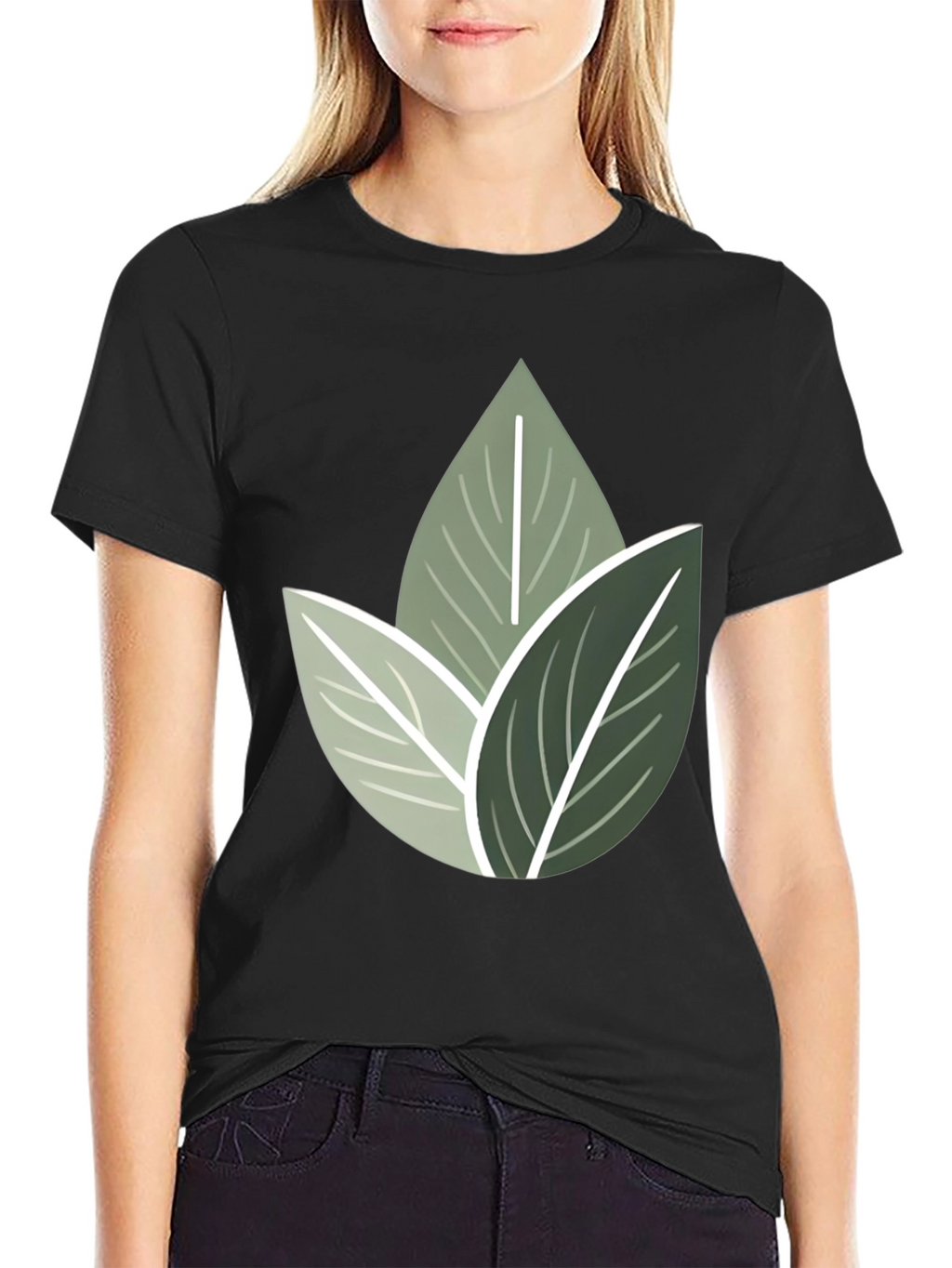 Nature Inspired Leaf Print Crew Neck T-Shirt