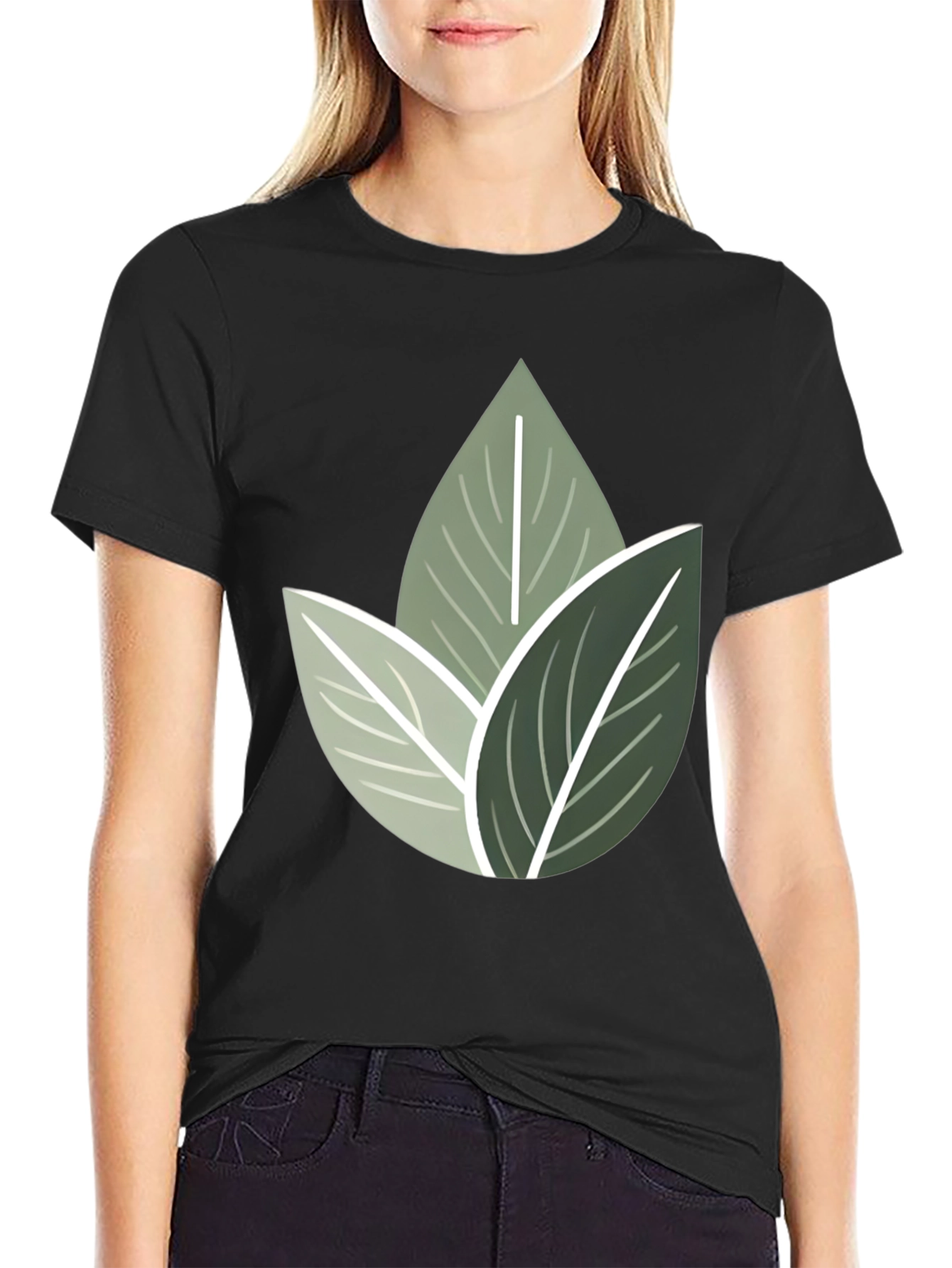 Nature Inspired Leaf Print Crew Neck T-Shirt