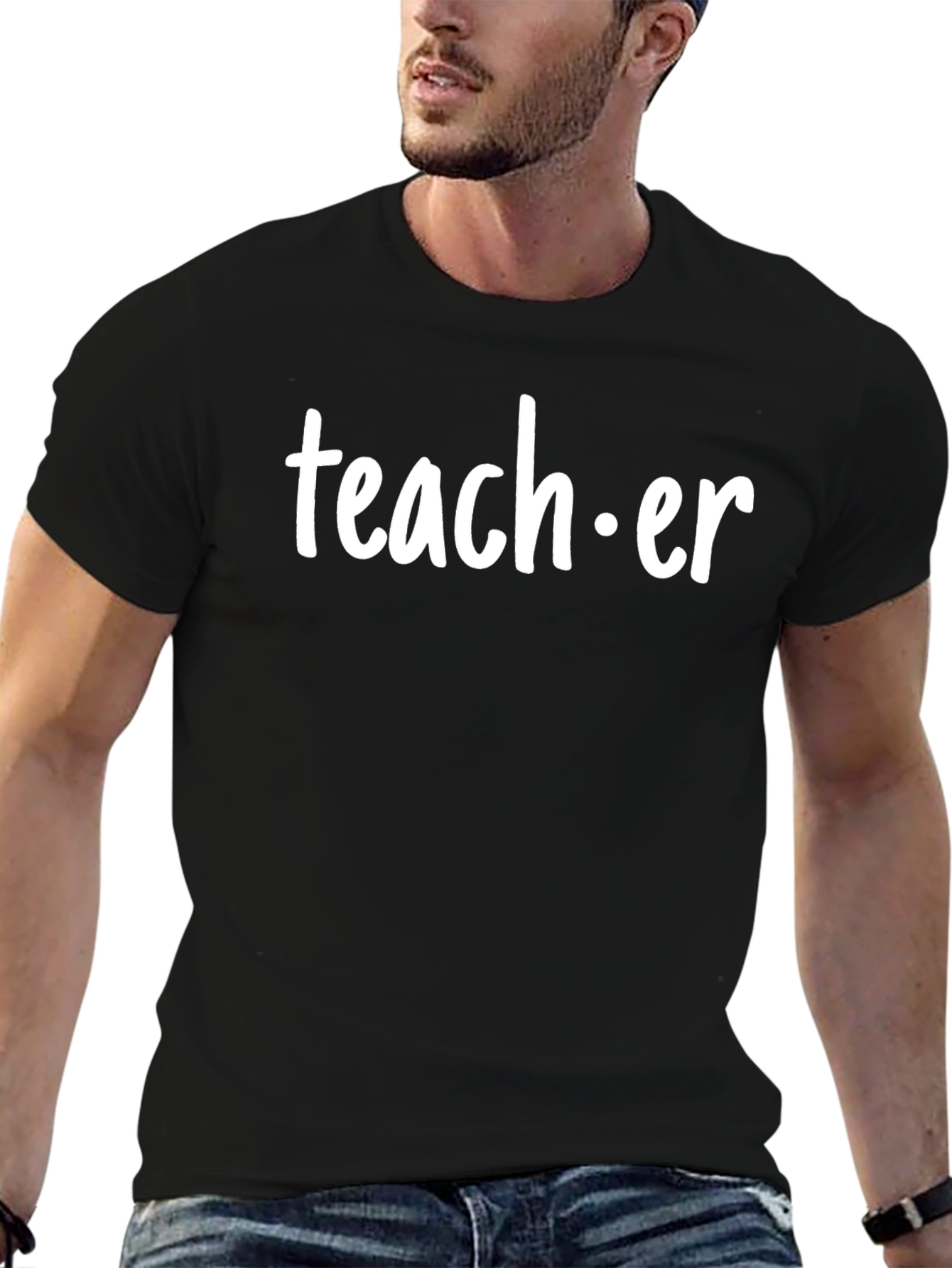Teacher Graphic Print Black T-Shirt