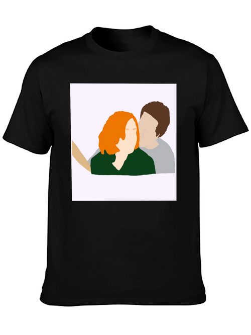 Abstract Couple Portrait Graphic Tee - Black