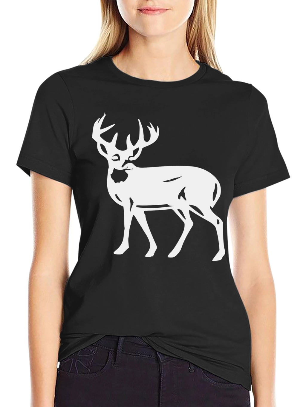 Deer Graphic Tee - Black Cotton T-Shirt