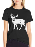 Deer Graphic Tee - Black Cotton T-Shirt