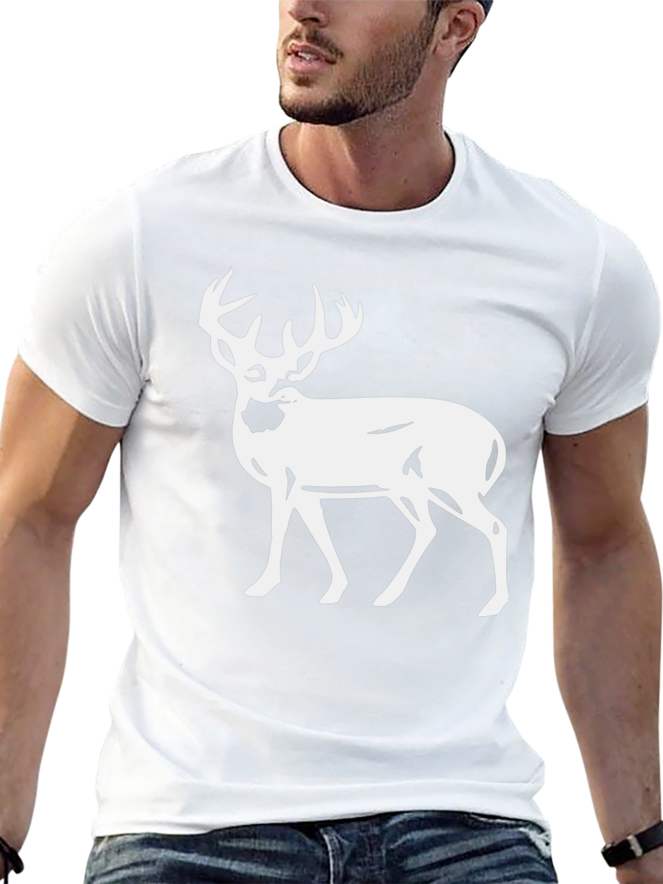 Deer Graphic Tee - Black Cotton T-Shirt