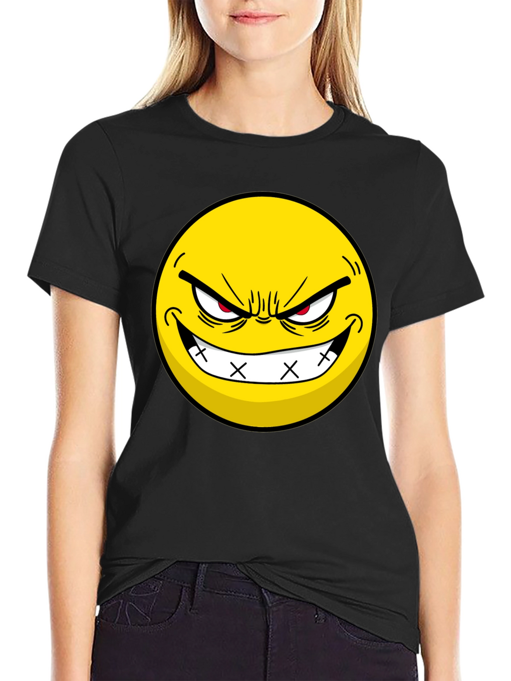 Evil Grin Emoji Black T-Shirt - Express Yourself!