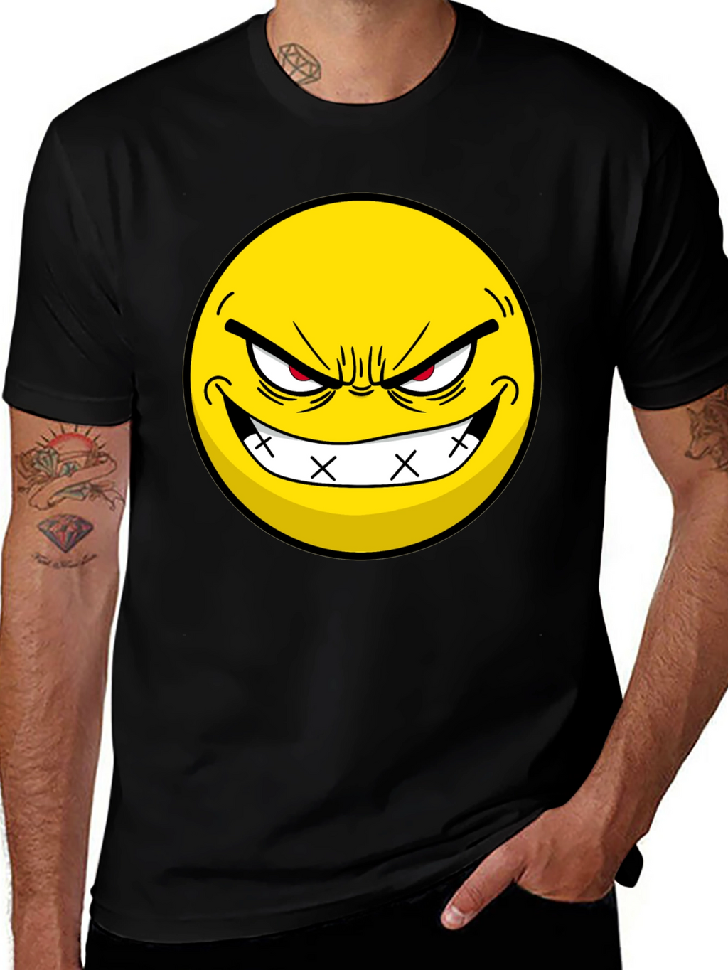 Evil Grin Emoji Black T-Shirt - Express Yourself!