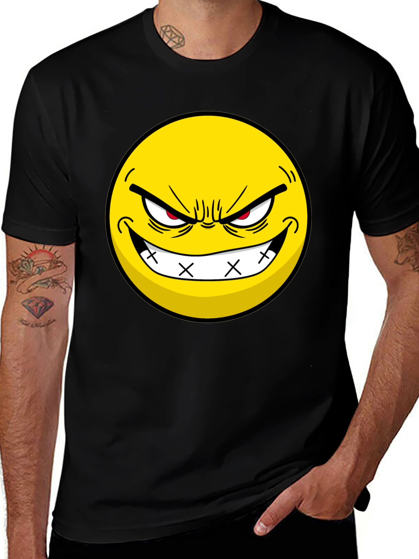 Evil Grin Emoji Black T-Shirt - Express Yourself!