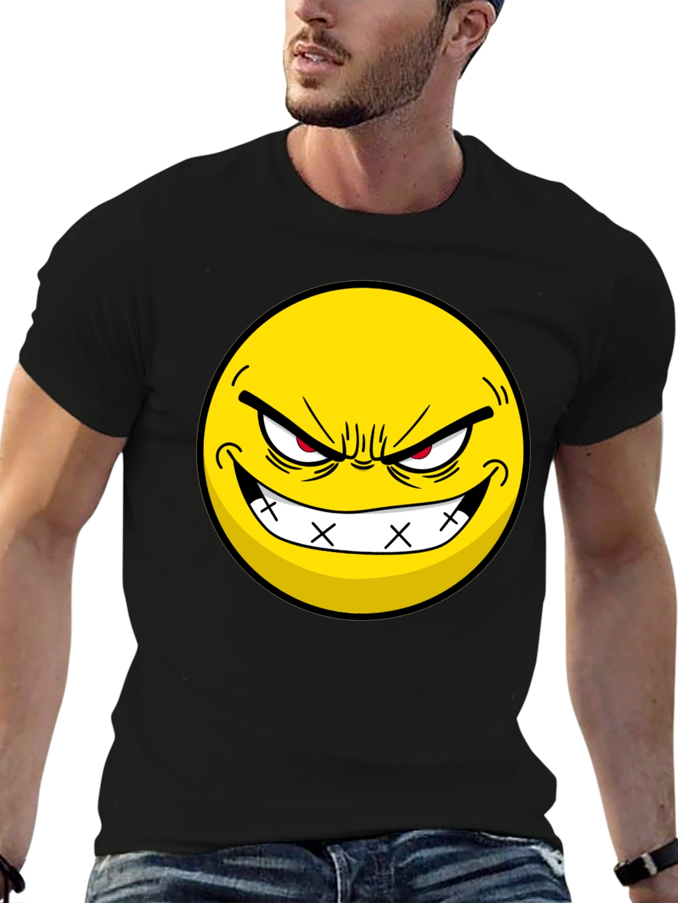 Evil Grin Emoji Black T-Shirt - Express Yourself!