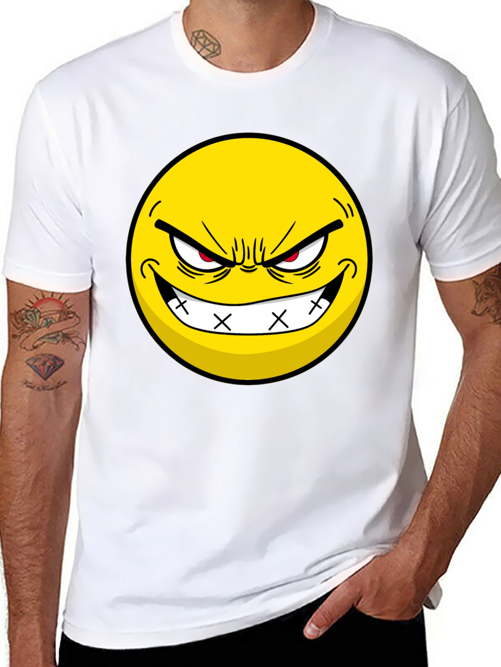 Evil Grin Emoji Black T-Shirt - Express Yourself!
