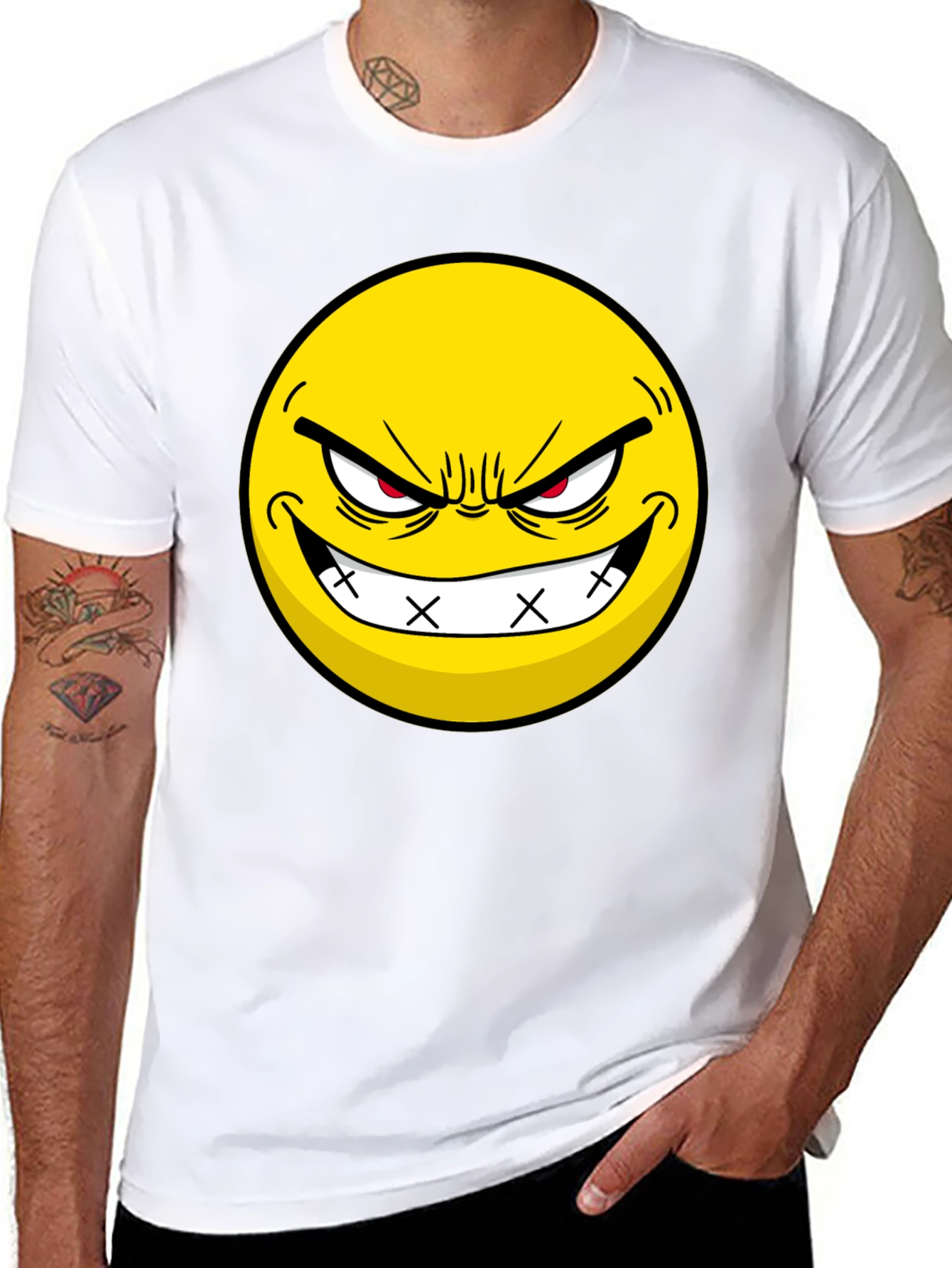 Evil Grin Emoji Black T-Shirt - Express Yourself!