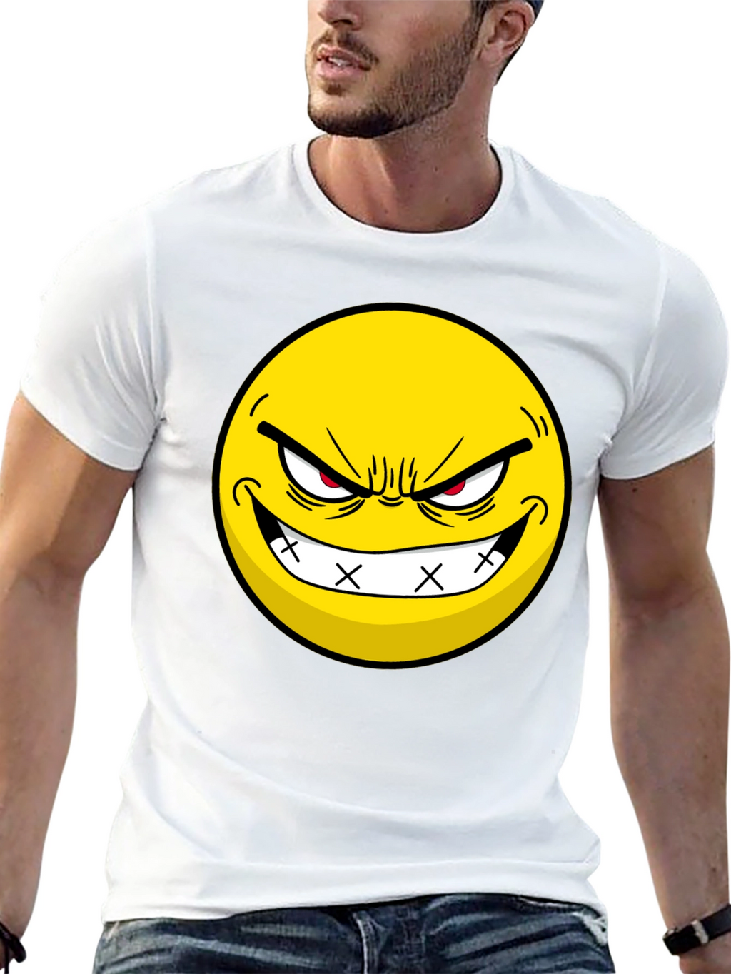 Evil Grin Emoji Black T-Shirt - Express Yourself!