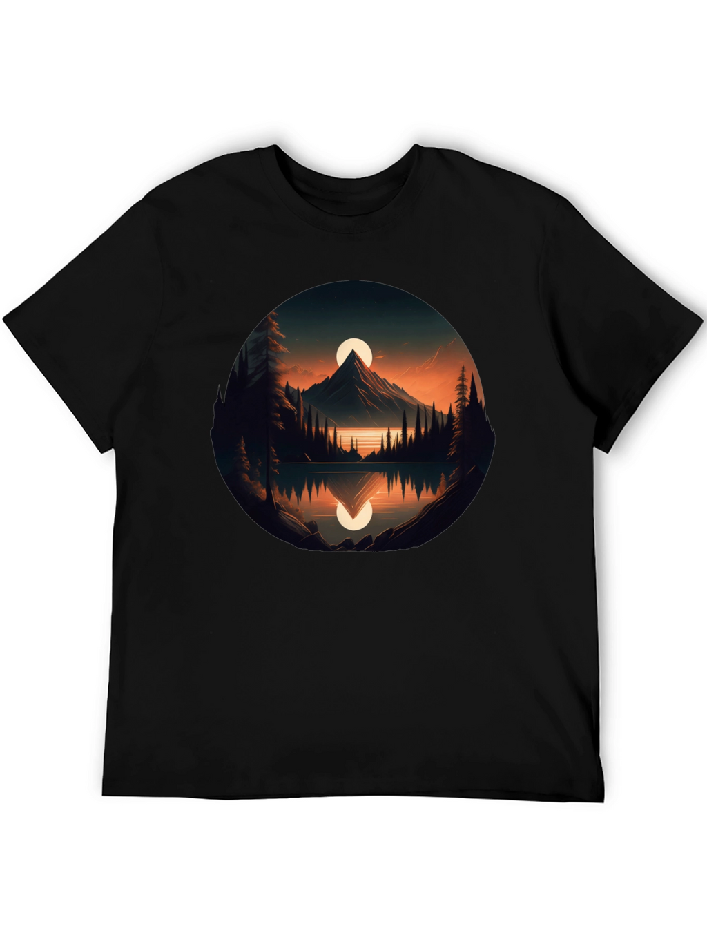 Mountain Lake Sunset Graphic Tee - Black