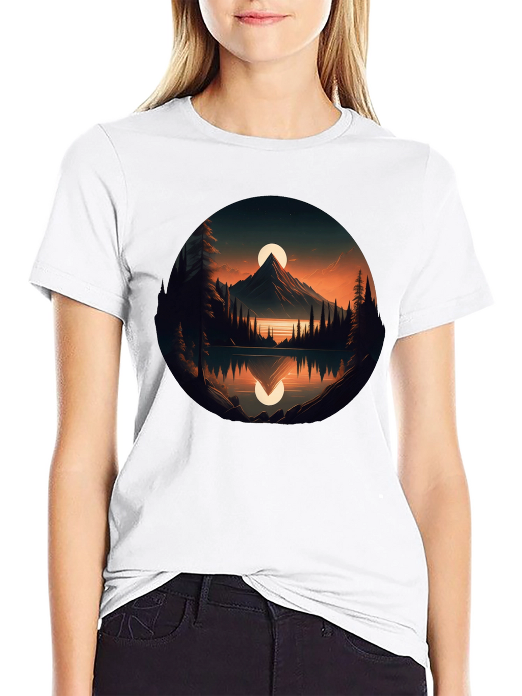 Mountain Lake Sunset Graphic Tee - Black