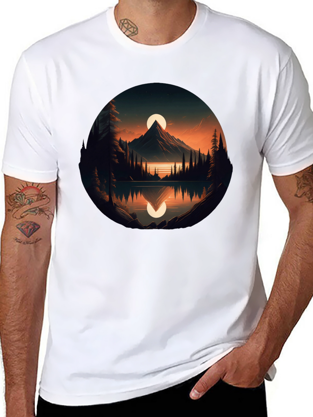 Mountain Lake Sunset Graphic Tee - Black