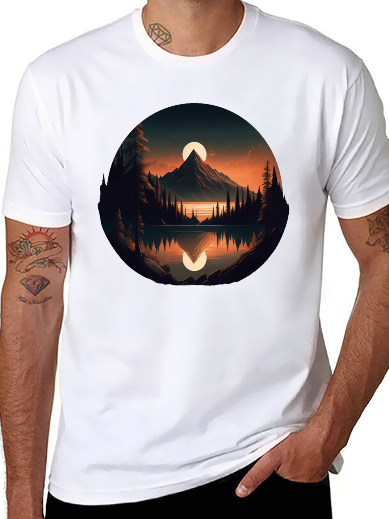 Mountain Lake Sunset Graphic Tee - Black
