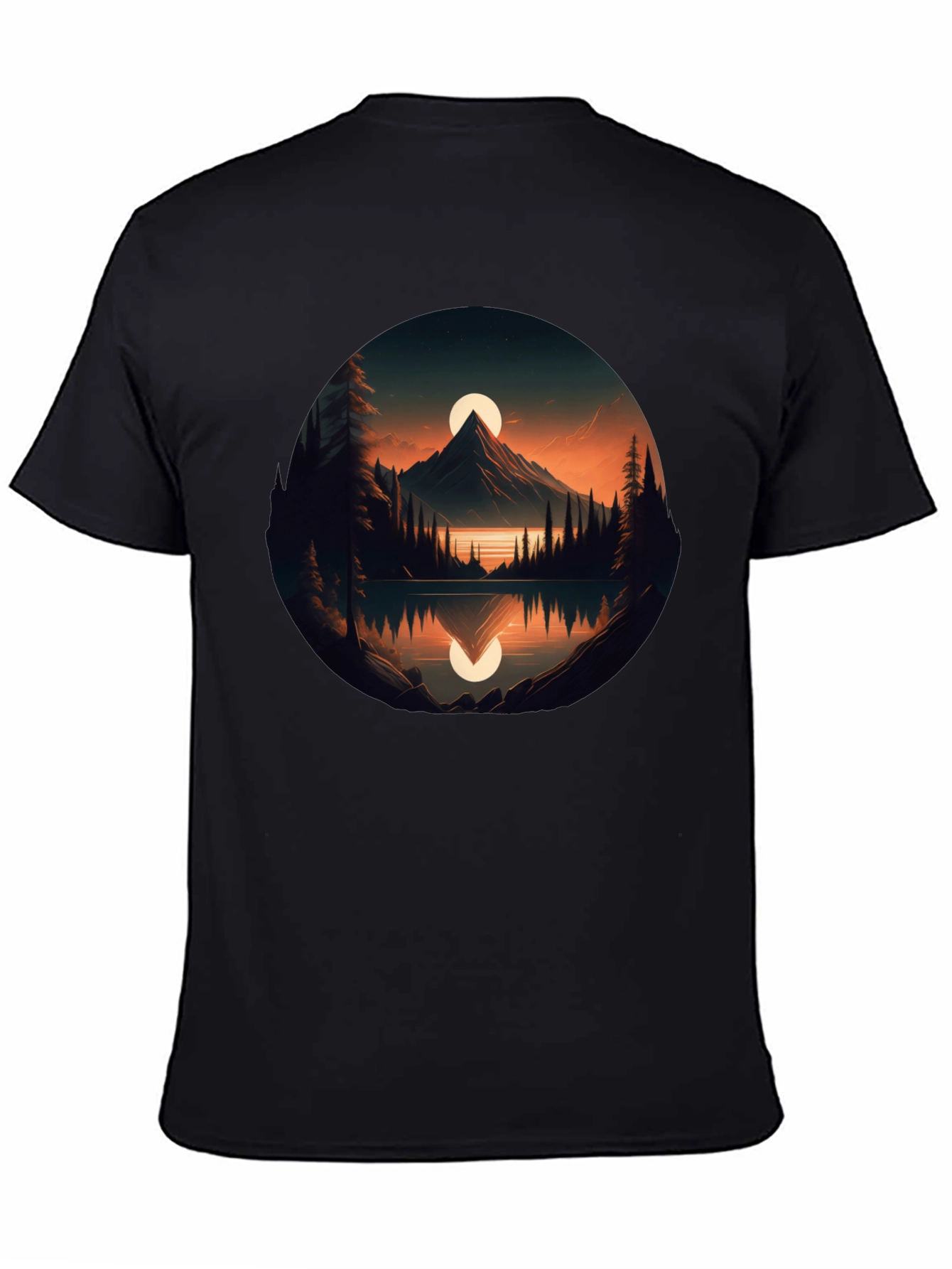 Mountain Lake Sunset Graphic Tee - Black