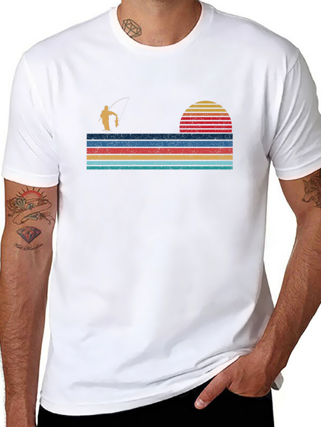 Retro Fishing T-Shirt - Sunset Fisherman Design