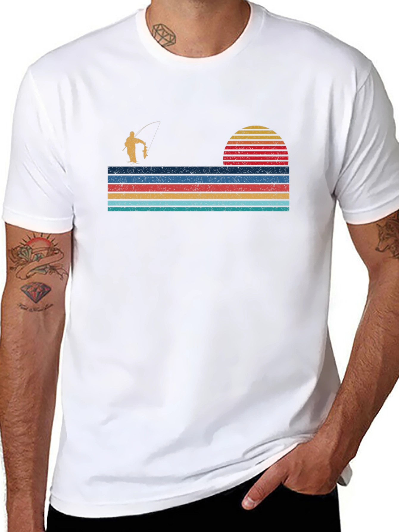 Retro Fishing T-Shirt - Sunset Fisherman Design