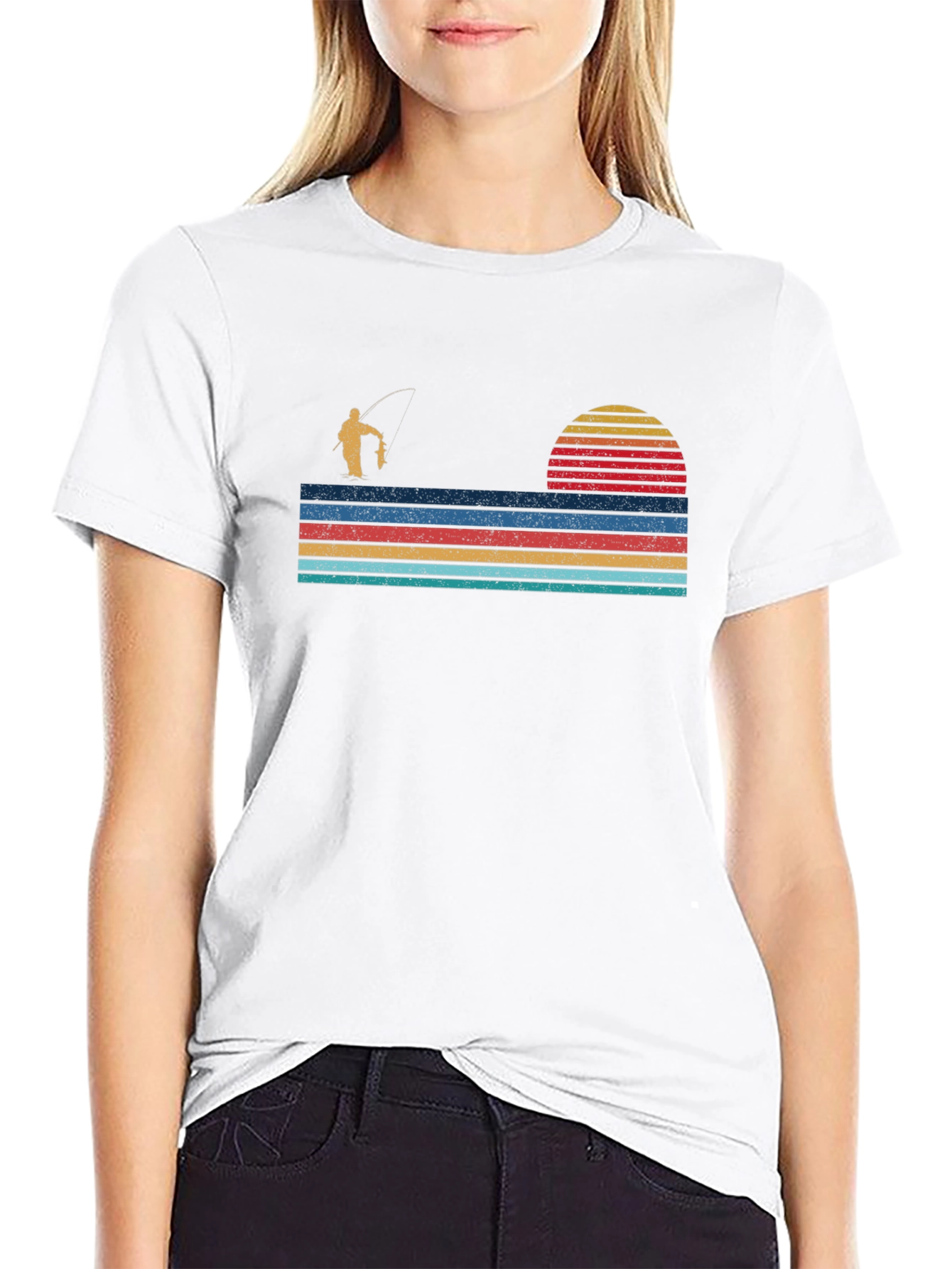 Retro Fishing T-Shirt - Sunset Fisherman Design