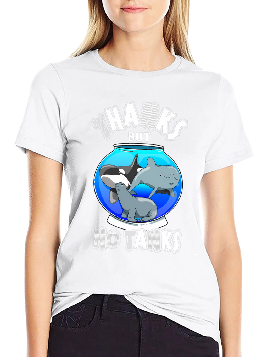 Humorous No Tanks Ocean Creature Graphic T-Shirt