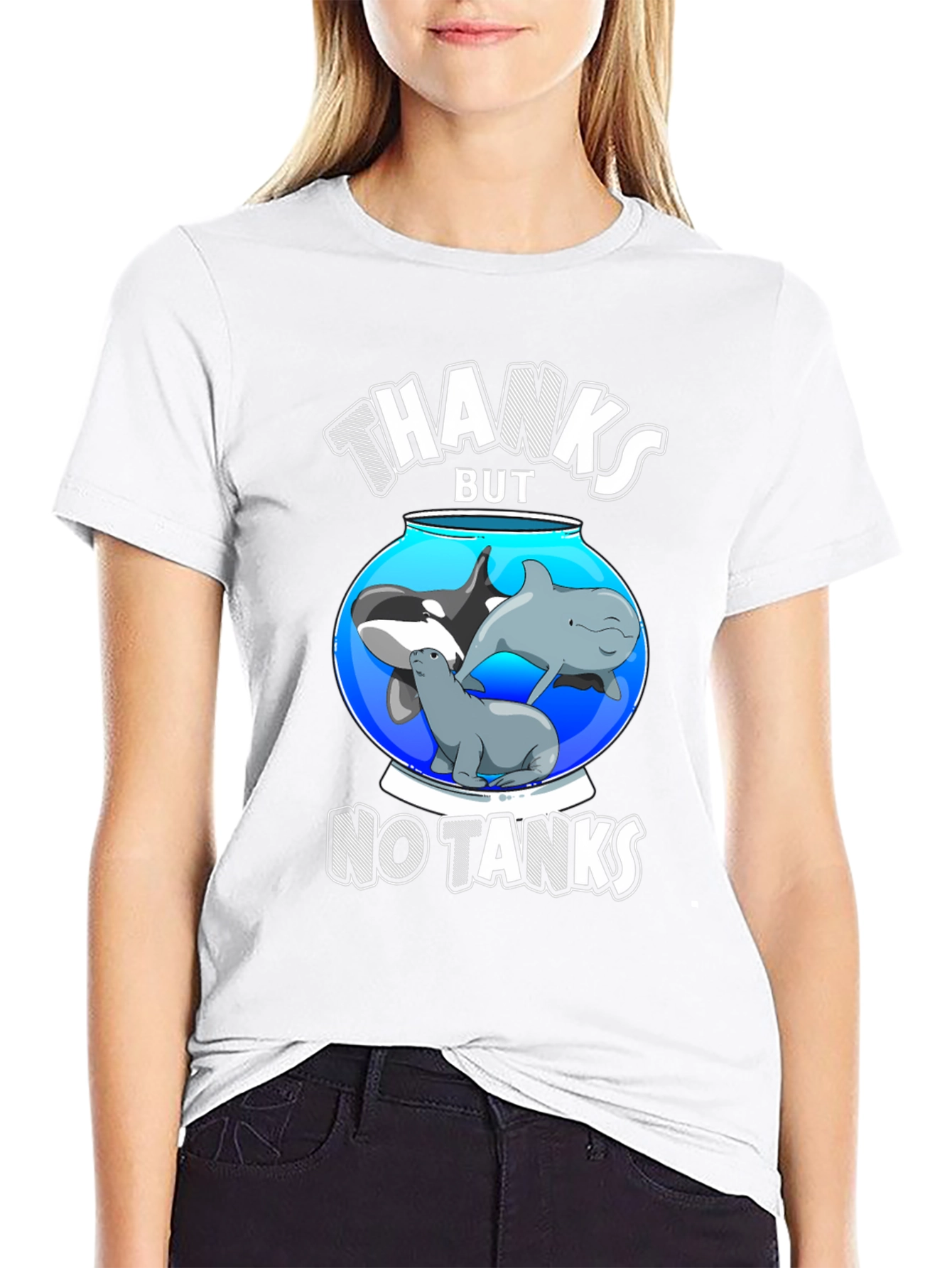 Humorous No Tanks Ocean Creature Graphic T-Shirt