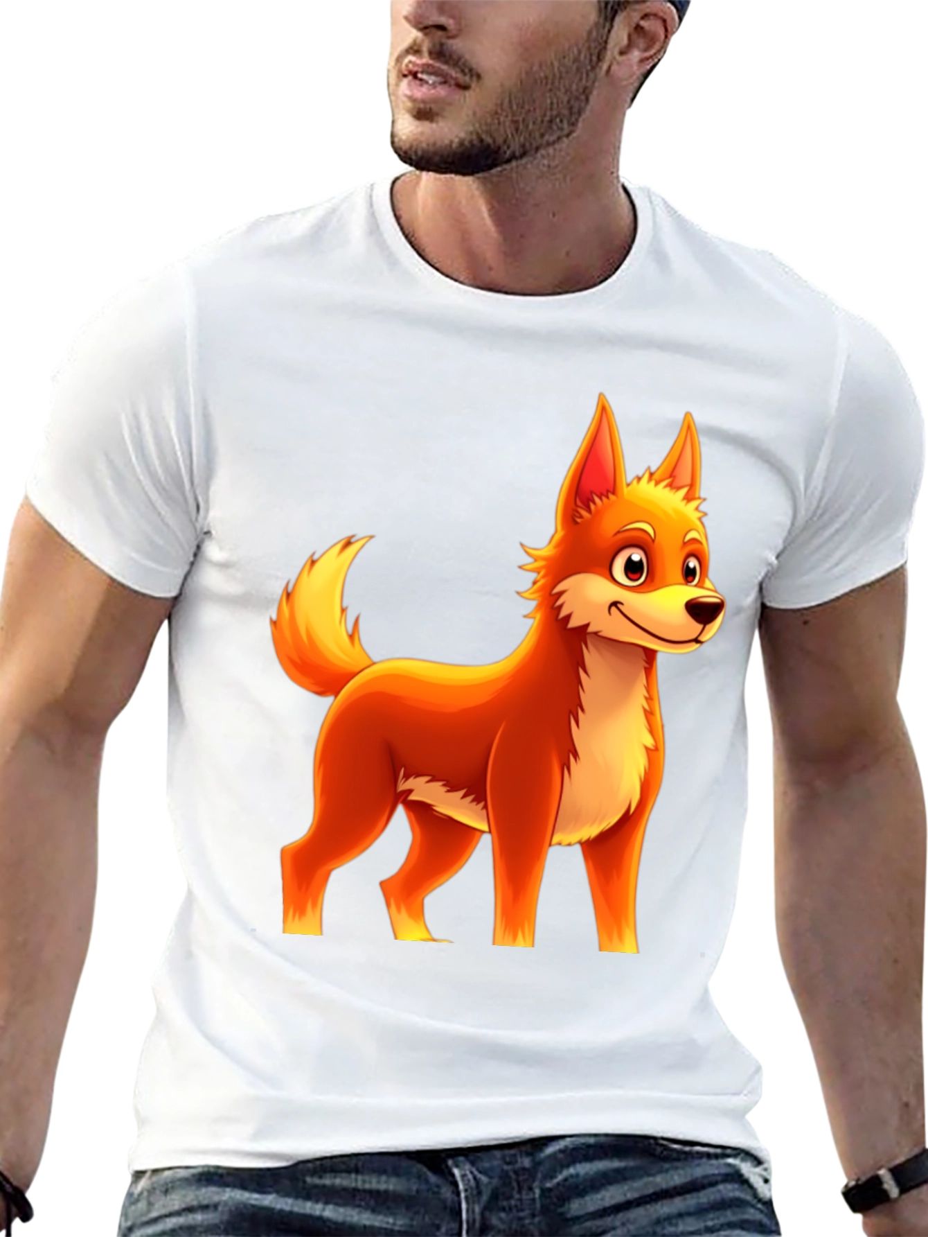 Cartoon Fox Graphic Tee - Black