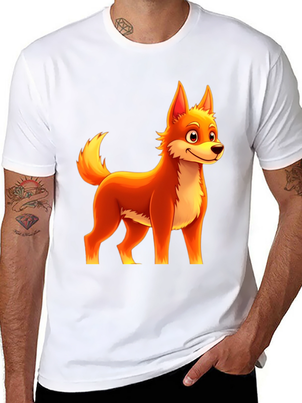 Cartoon Fox Graphic Tee - Black