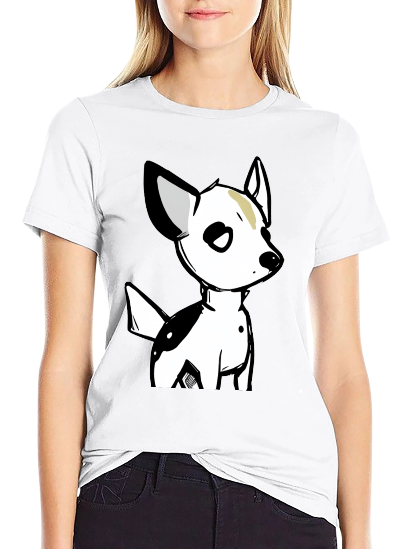 Cartoon Dog Graphic T-Shirt - Unisex Black Tee