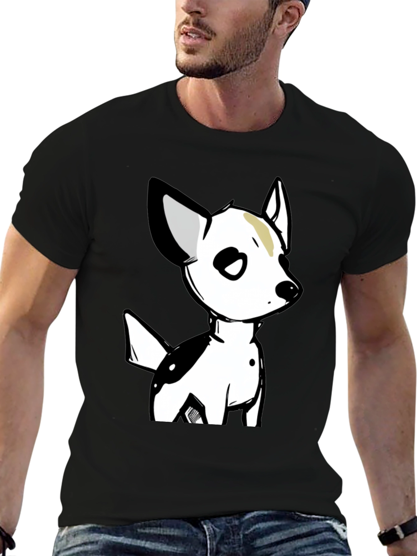 Cartoon Dog Graphic T-Shirt - Unisex Black Tee